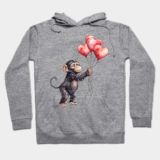 Valentine Chimpanzee Holding Heart Shaped Balloons Hoodie